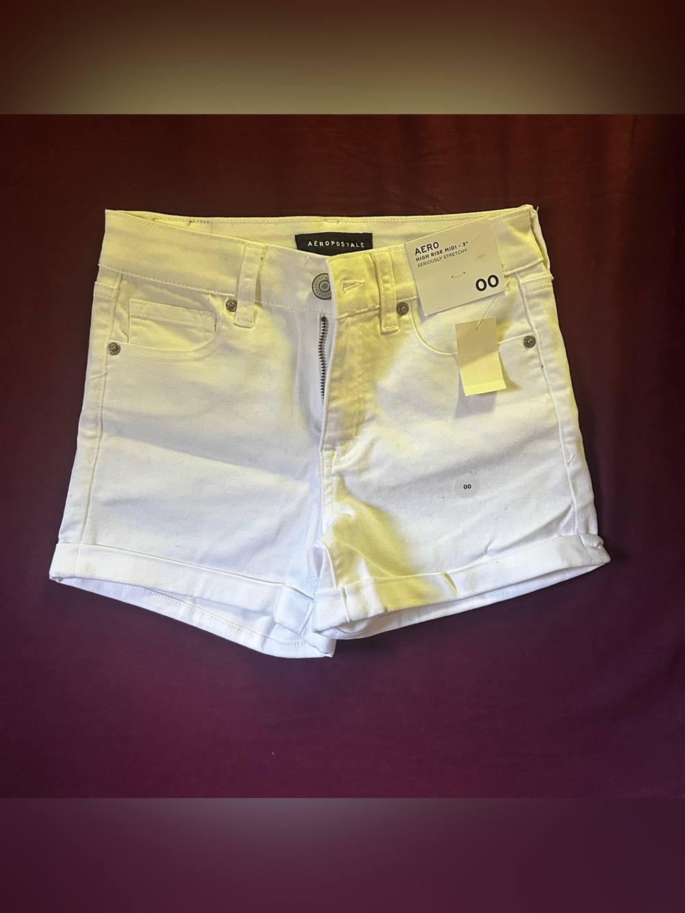 Aeropostale White High-Waist Cuffed Denim Shorts